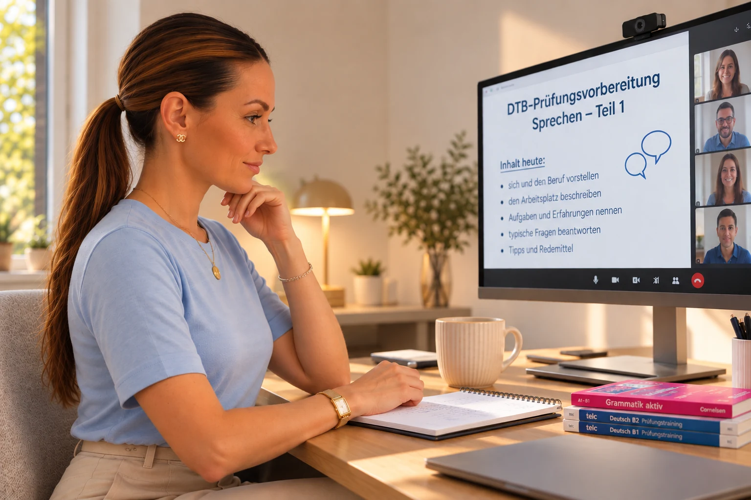 Online-Unterricht mit Präsentation und Material am Bildschirm